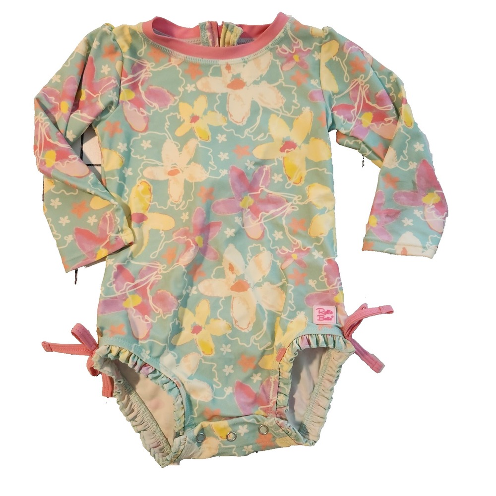 RuffleButts Baby Girls Floral Long Sleeve Rash Guard One Piece Swimsuit 18-24M